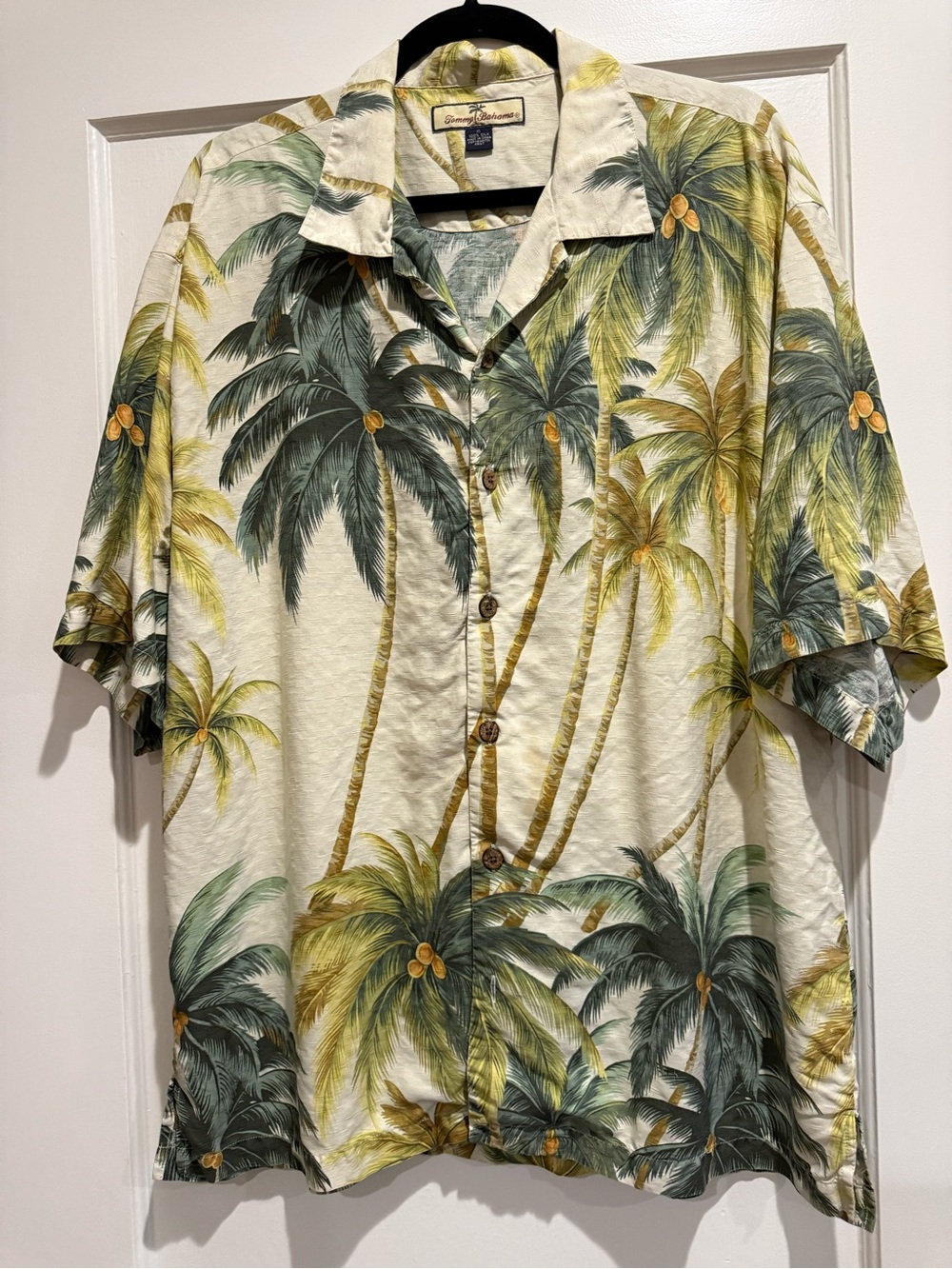 Tommy Bahama Cream Short-Sleeve Palm Print Button-Down Shirt